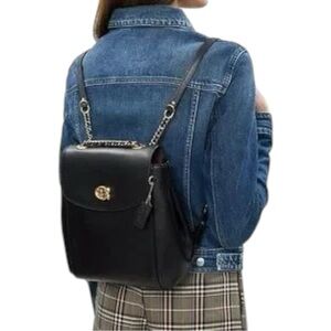 COACH Parker Convertible Large Backpack 35568 Black Leather Gold Hardware